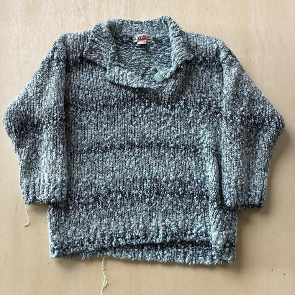 Vintage EVE LTD Sweater Womens 20W Blue Cowl Neck Button Chunky-Knit